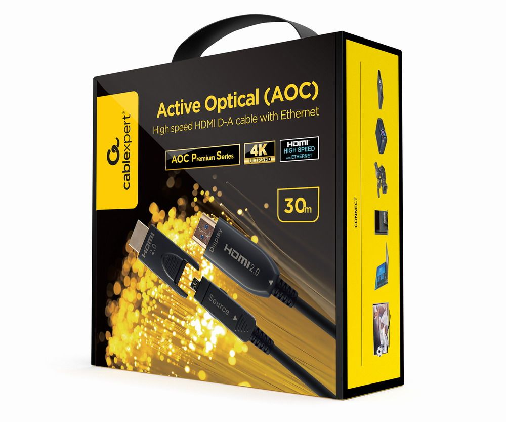 Кабель оптичний (AOC) Hdmi-A/D на A,V.2.0, 4 К 60 Гц, позолочені