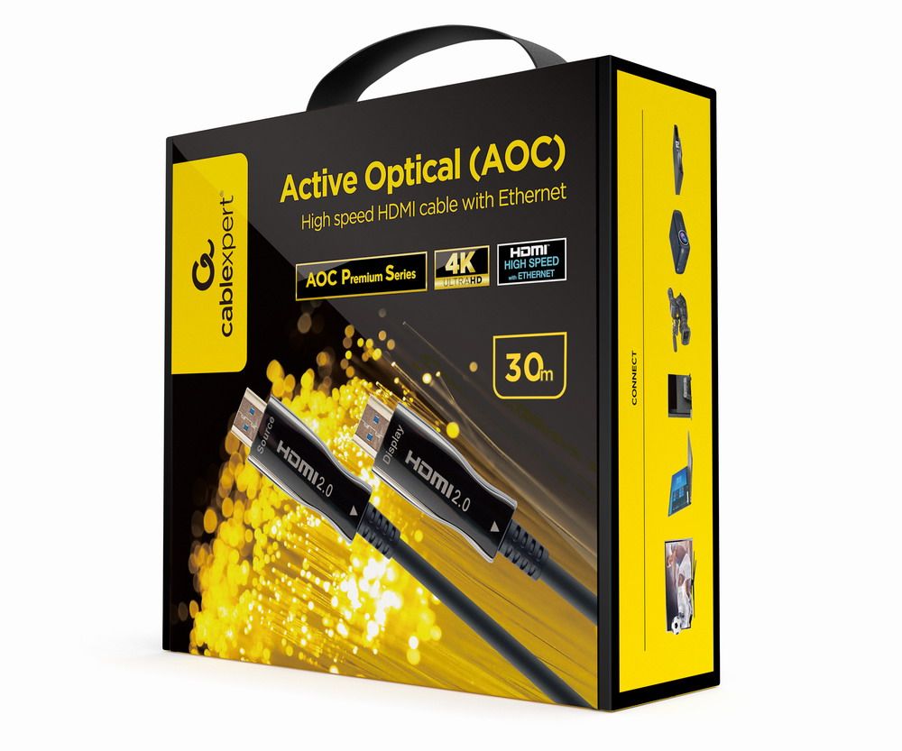Кабель оптичний (AOC) Hdmi V.2.0, 4 К 60 Гц, позолочені конектори, 30 м — фото 2