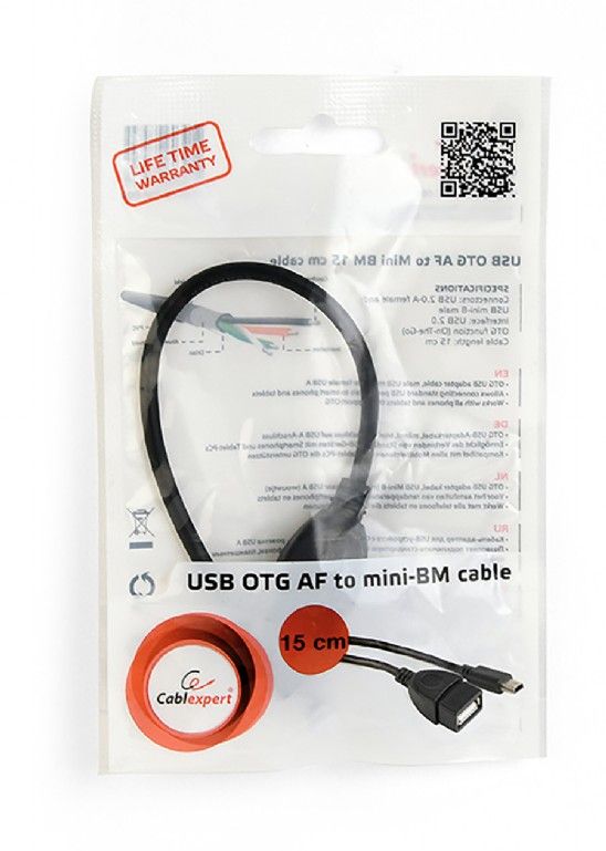 Кабель OTG USB 2.0, A-мама/mini B-тато, 0.15 м Cablexpert — фото 2