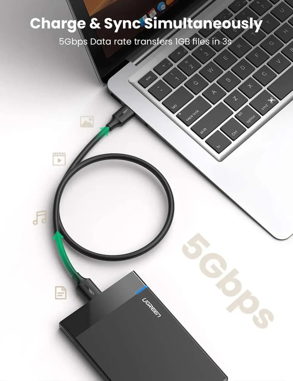 Кабель UGREEN US130 USB 3.0 A Male to Micro USB 3.0 Male Cable 0.5m (Black)(UGR-10840) — фото 4