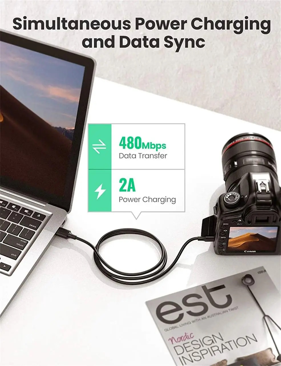 Кабель UGREEN USB 2.0 A Male to Mini 5 Pin Male Cable 0.5m (Black) — фото 8