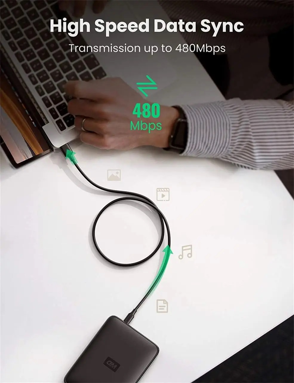 Кабель UGREEN USB 2.0 A Male to Mini 5 Pin Male для зарядки та синхронізації — фото 7