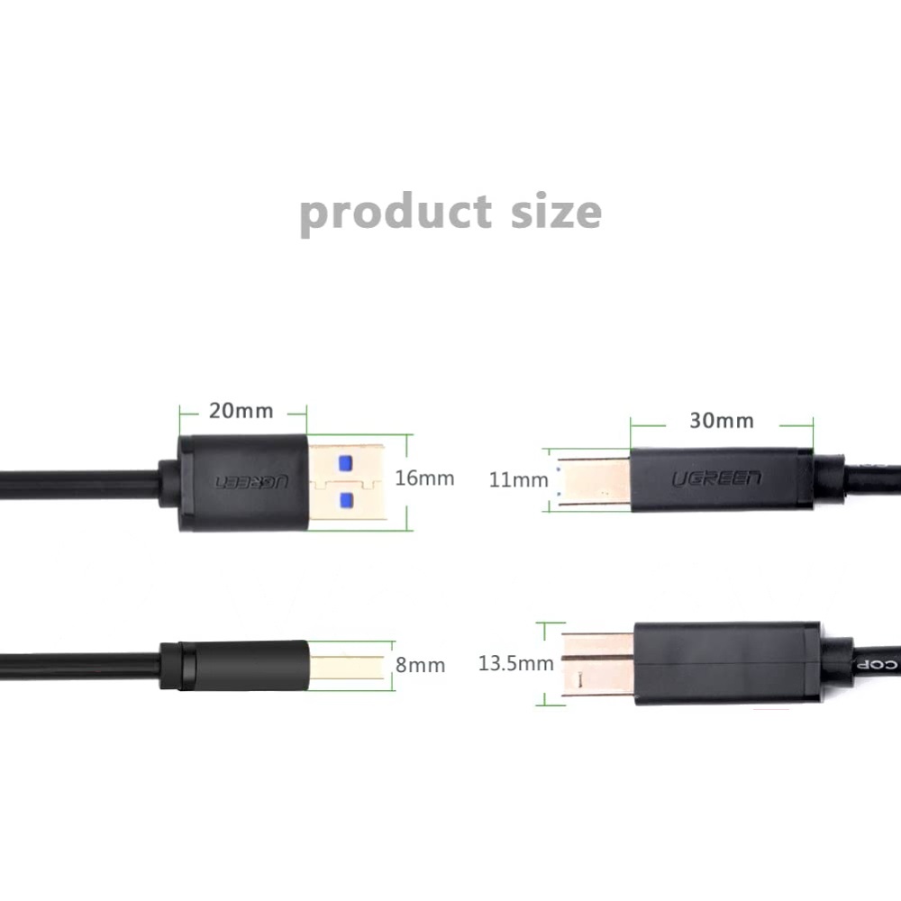 Кабель UGREEN USB 3.0 AM to BM для принтера — фото 7