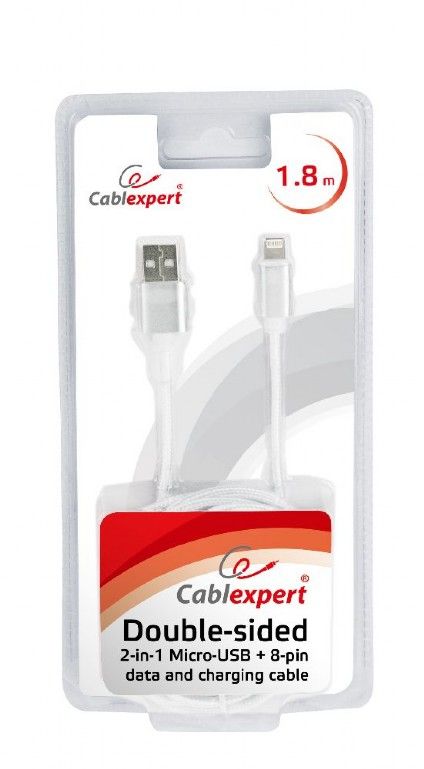 Кабель USB 2.0, A-тато/Lightning+microUSB, 1.8 м, з обплетенням та — фото 4