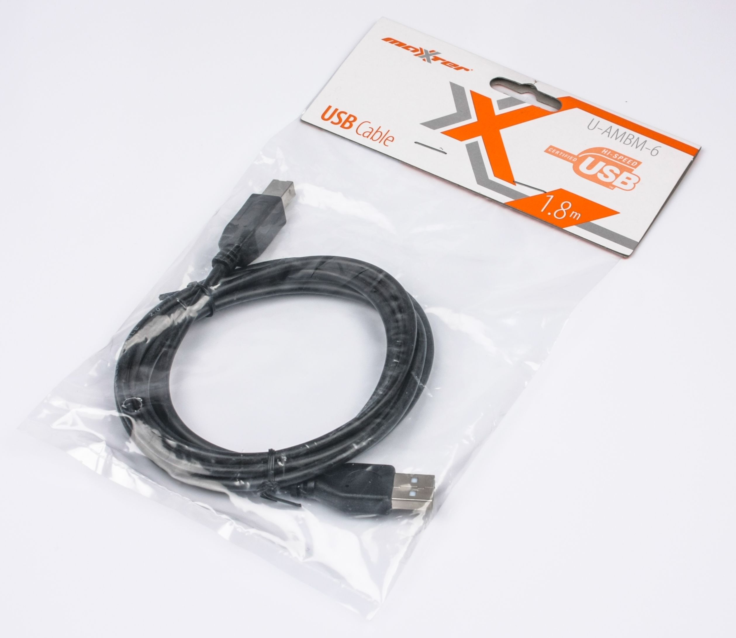 Кабель USB 2.0 AM/BM 1.8 м, чорний Maxxter U-Ambm-6 — фото 2