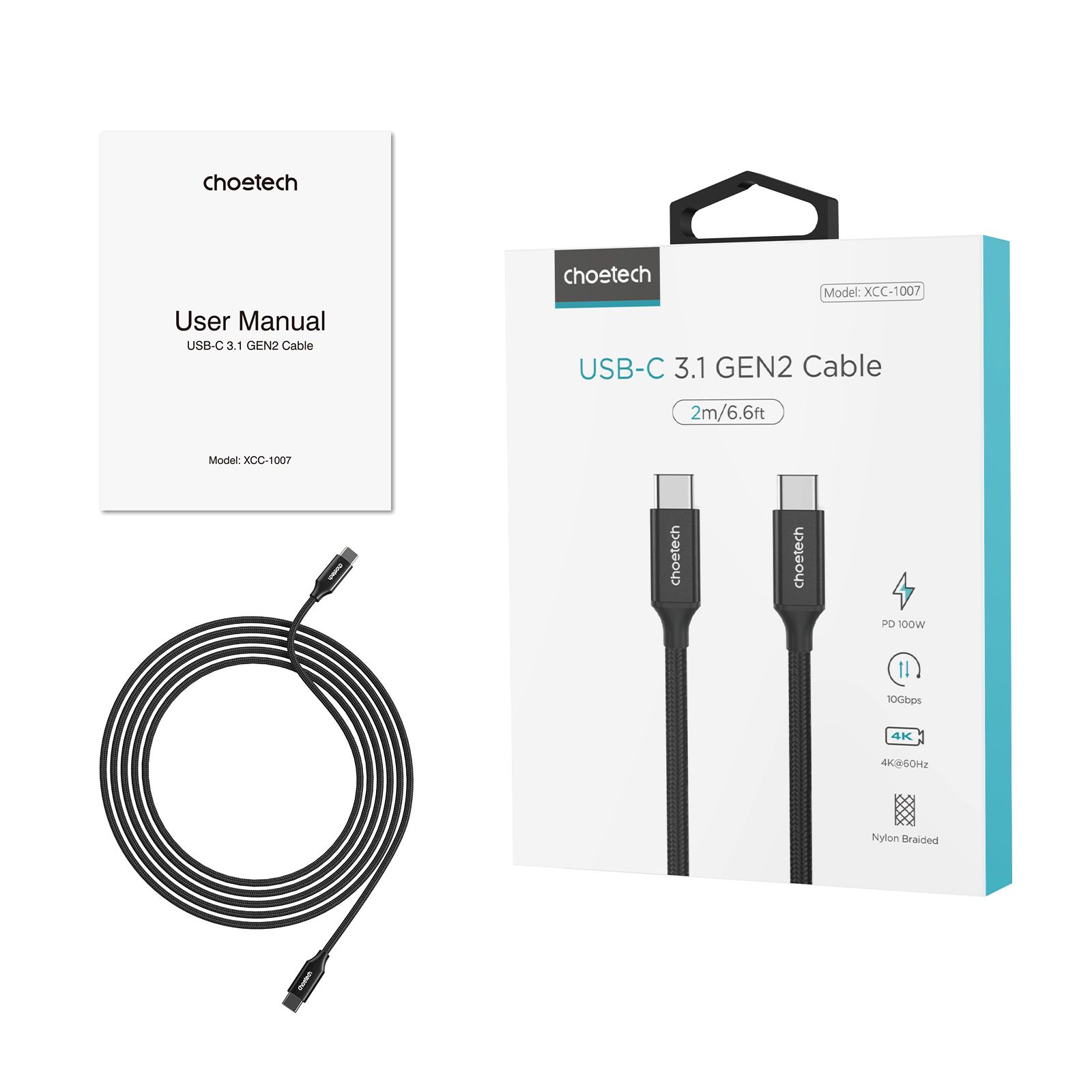 Кабель USB 3.1 GEN 2, 100w, 4K@60Hz, C-тато/C-тато, 2 м, преміум — фото 4