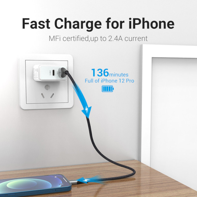 Кабель Vention USB 2.0 A to Lightning для зарядки та передачі даних — фото 6
