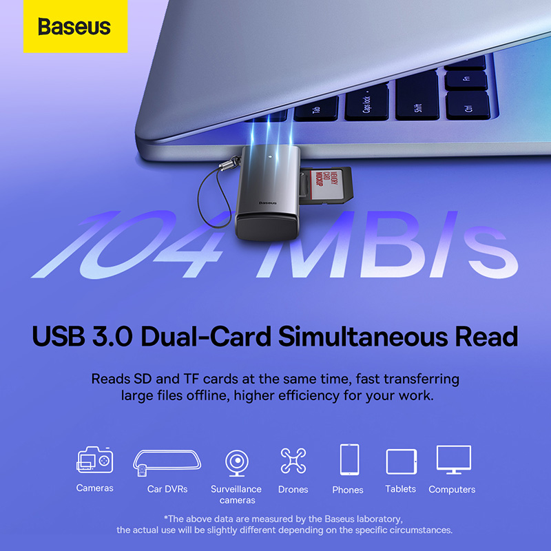 Кардрідер Baseus Lite Series USB-A to SD/TF Card Reader Grey — фото 12
