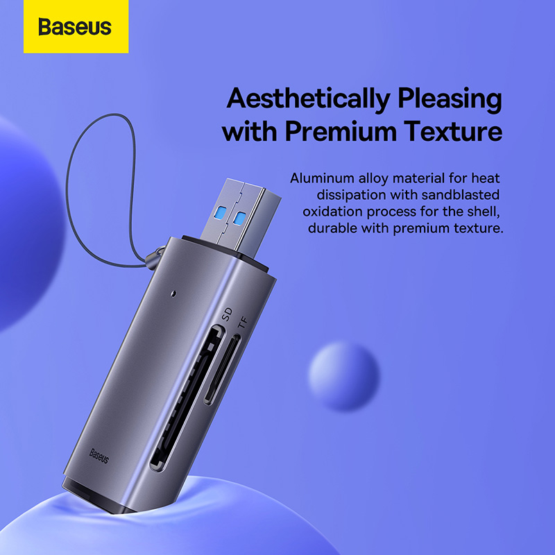 Кардрідер Baseus Lite Series USB-A to SD/TF Card Reader Grey — фото 13