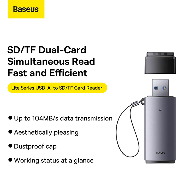 Кардрідер Baseus Lite Series USB-A to SD/TF Card Reader Grey — фото 16