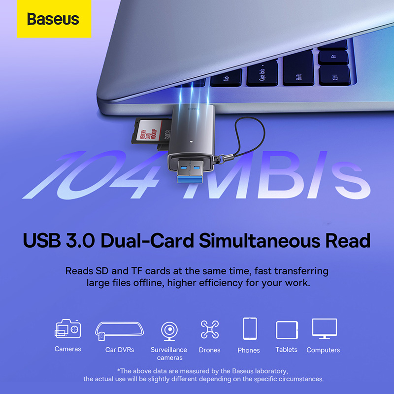 Кардрідер Baseus Lite Series USB-A & Type-C to SD/TF Card Reader Grey — фото 14
