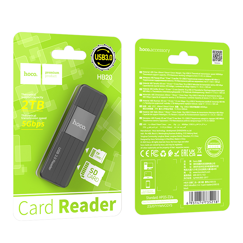Кардрідер HOCO HB20 Mindful 2-in-1card reader(USB3.0) Black — фото 6