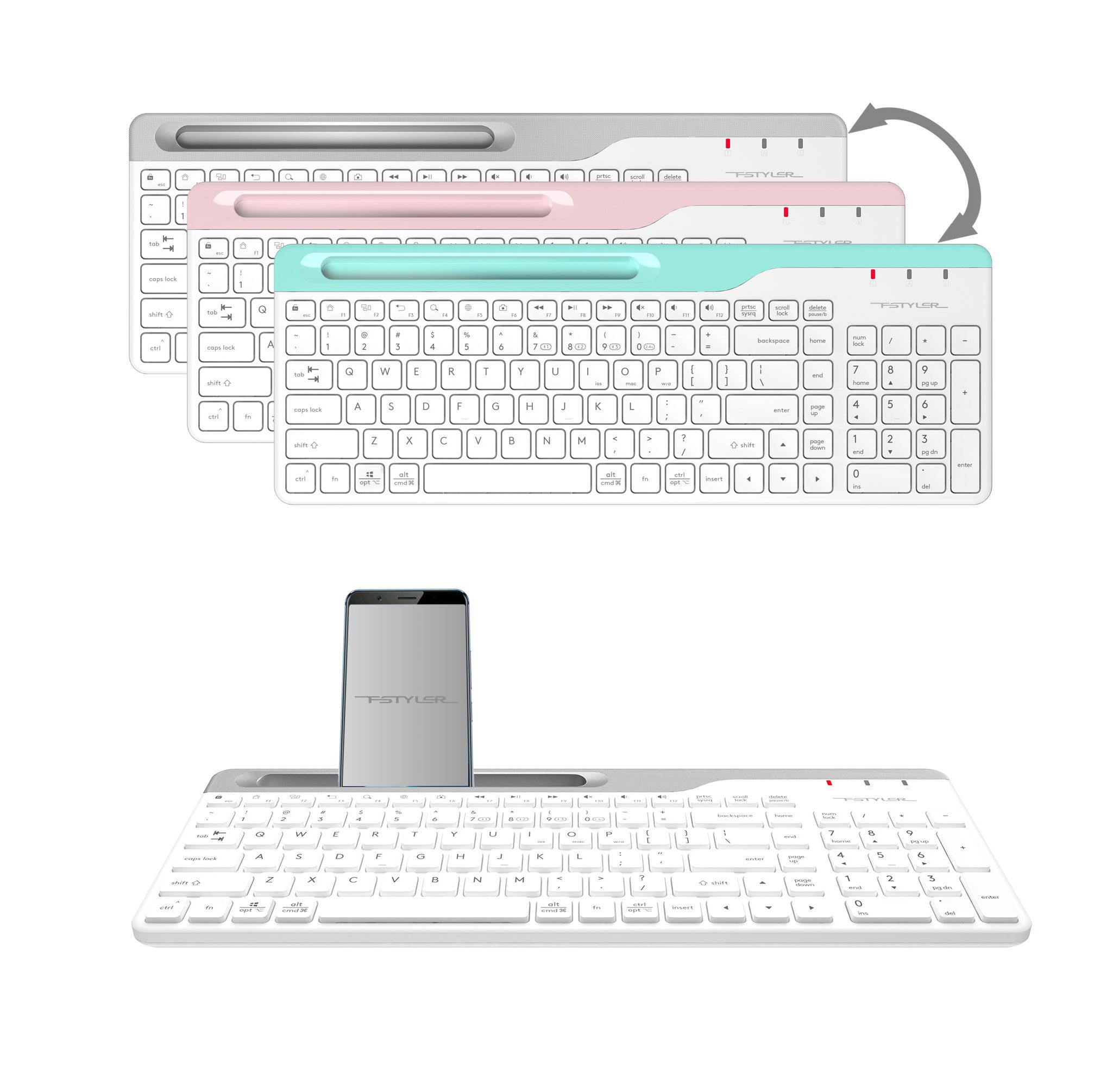 Клавіатура бездротова Fstyler, Bluetooth / 2.4 ГГц, білий A4Tech FBK25 — фото 12