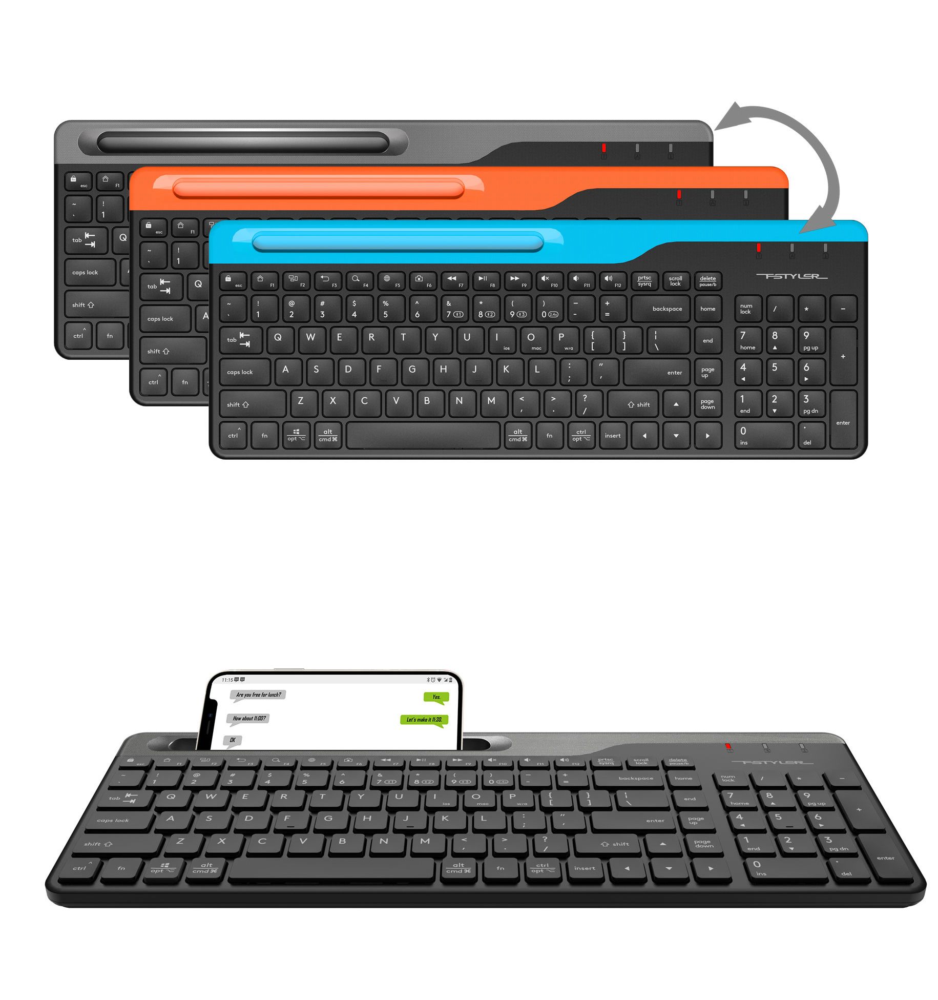 Клавіатура бездротова Fstyler, Bluetooth / 2.4 ГГц, чорний A4Tech — фото 11