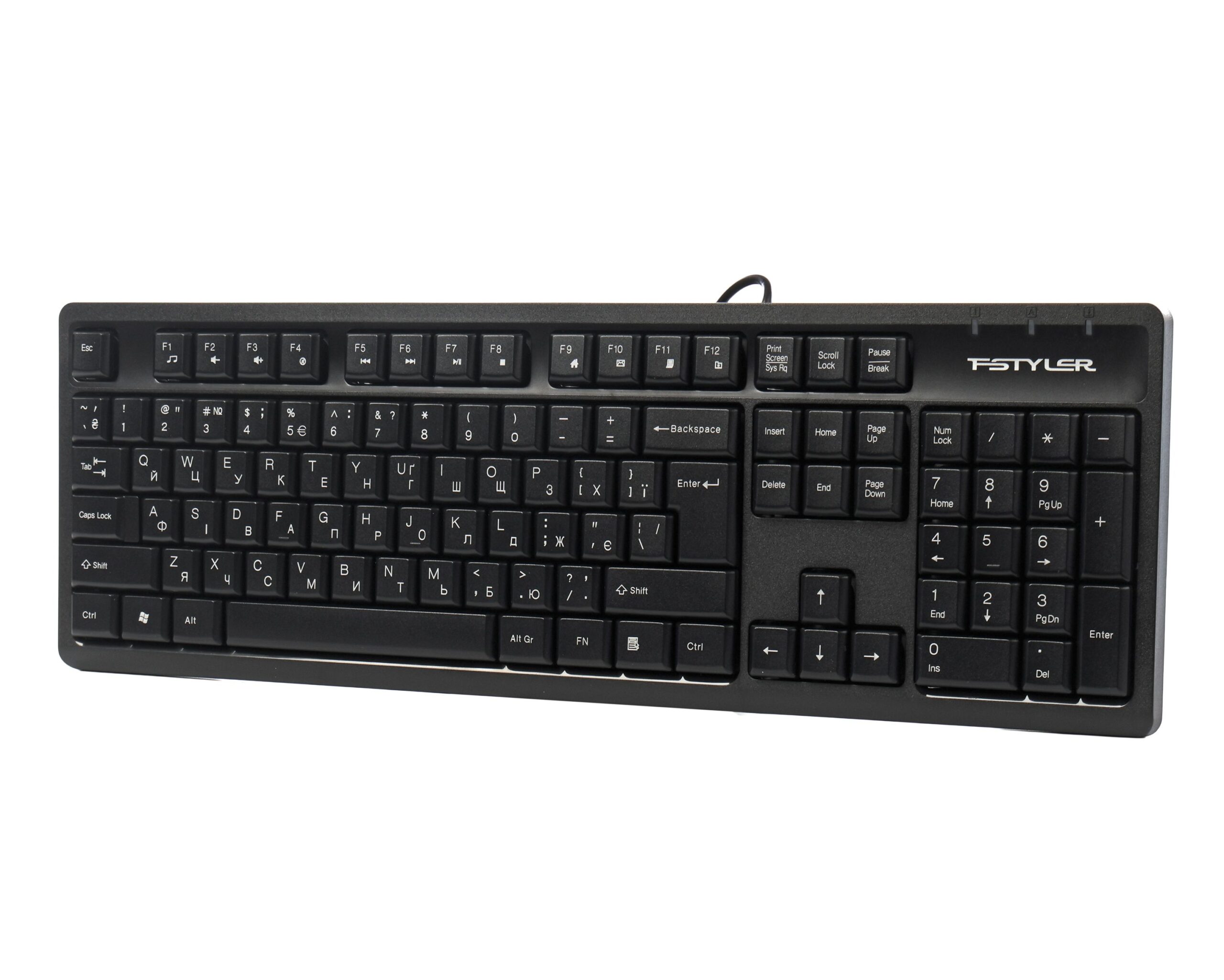 Клавіатура дротова Fstyler, вологозахист, USB A4Tech FK12 чорний — фото 2