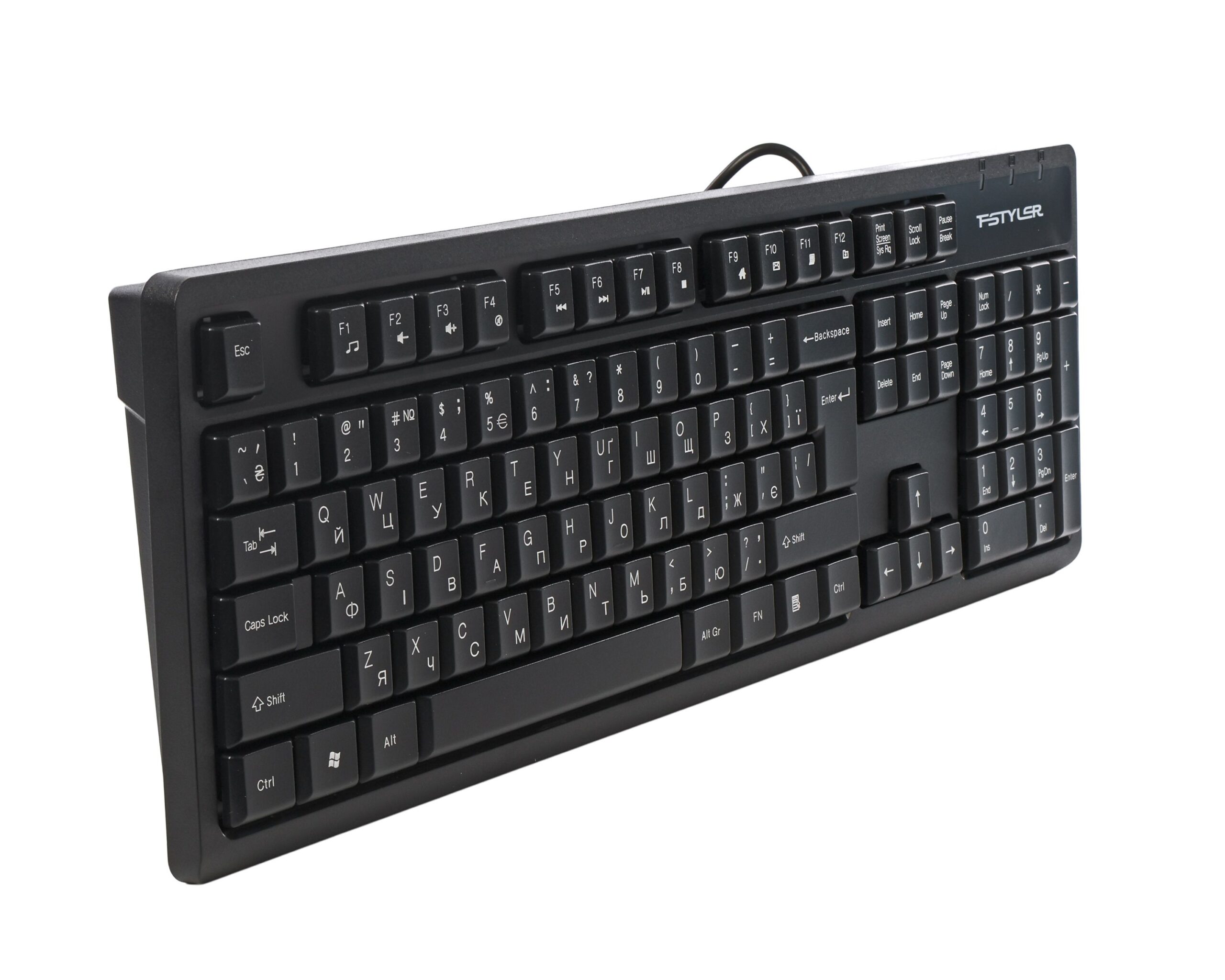 Клавіатура дротова Fstyler, вологозахист, USB A4Tech FK12 чорний — фото 3