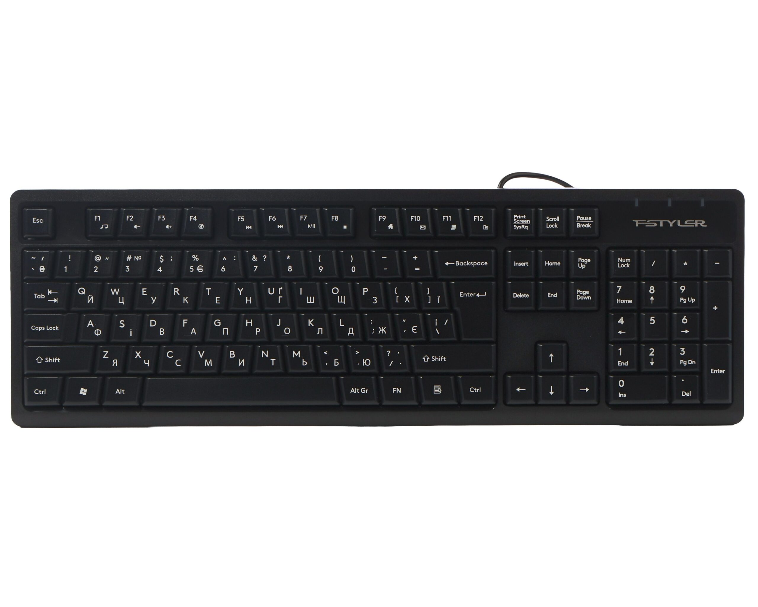 Клавіатура дротова Fstyler, вологозахист, USB A4Tech FKS12 чорний