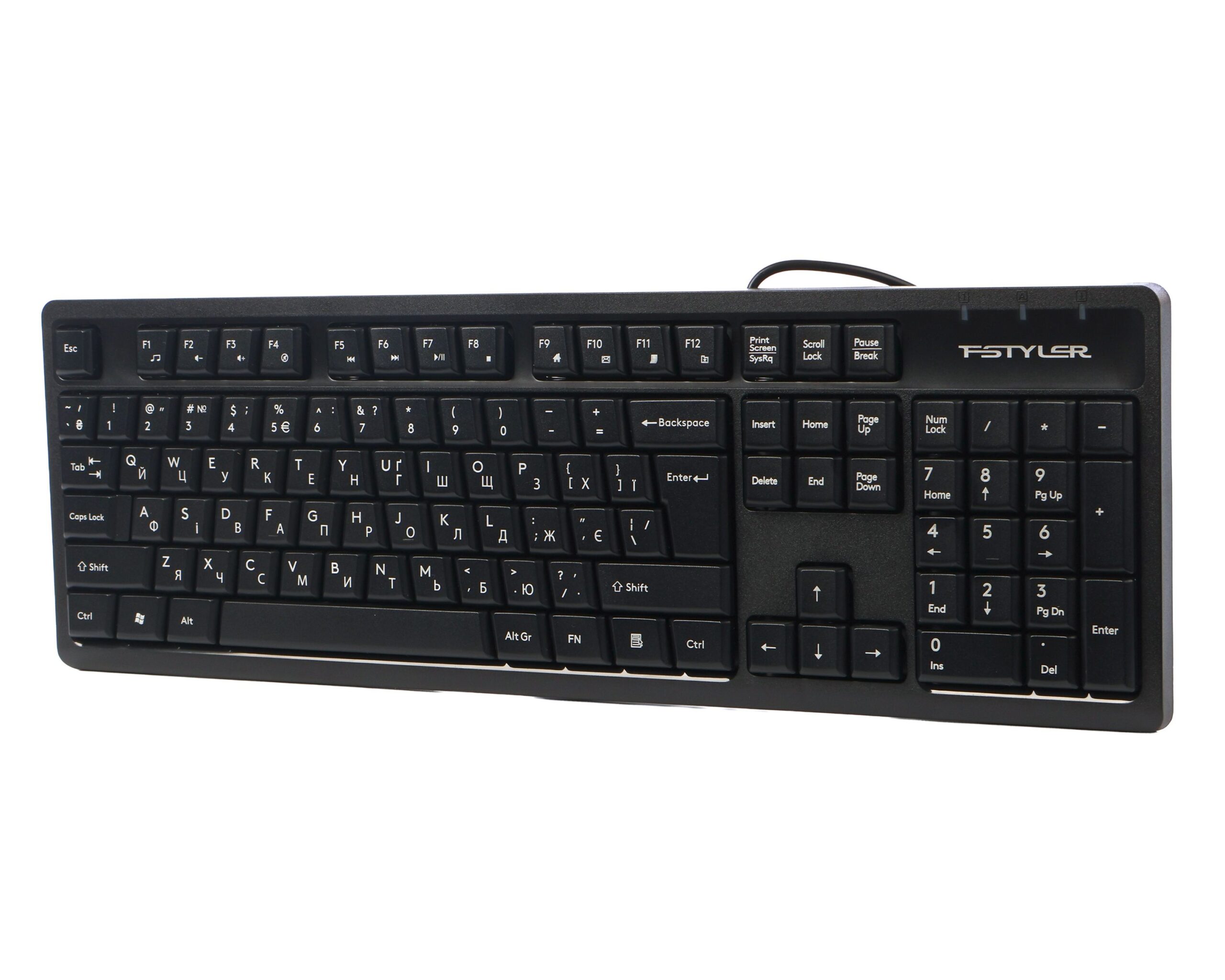 Клавіатура дротова Fstyler, вологозахист, USB A4Tech FKS12 чорний — фото 2