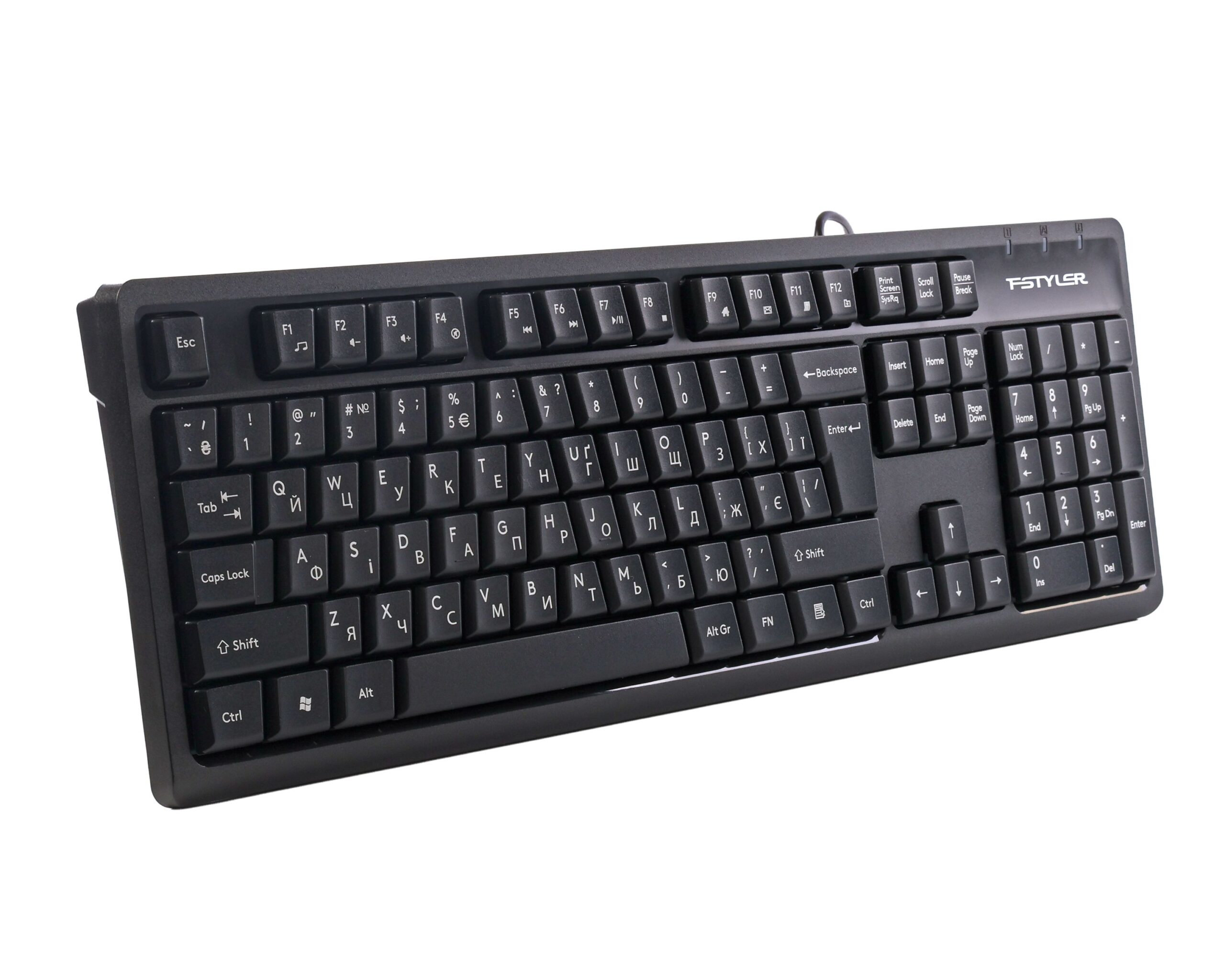 Клавіатура дротова Fstyler, вологозахист, USB A4Tech FKS12 чорний — фото 3