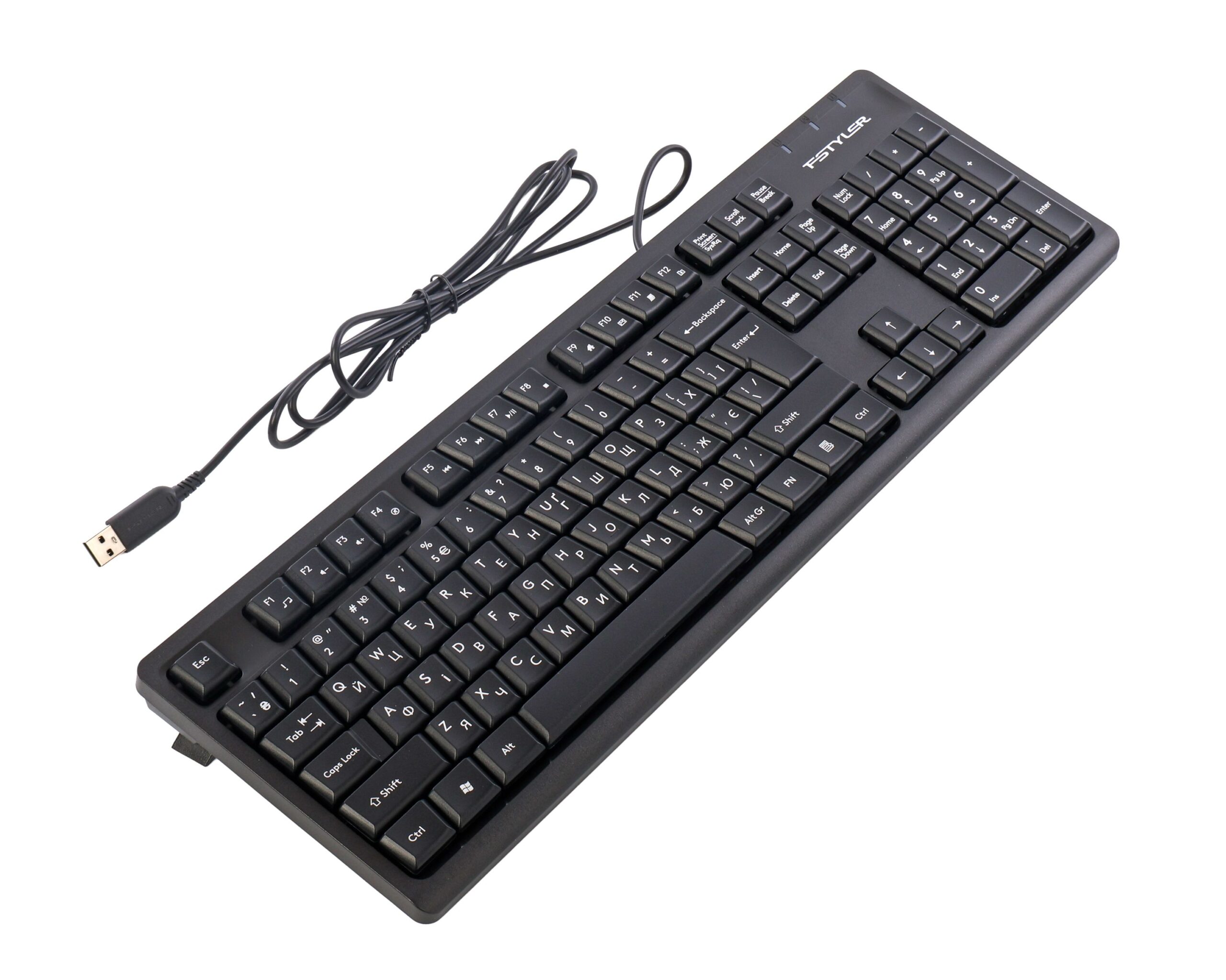Клавіатура дротова Fstyler, вологозахист, USB A4Tech FKS12 чорний — фото 4