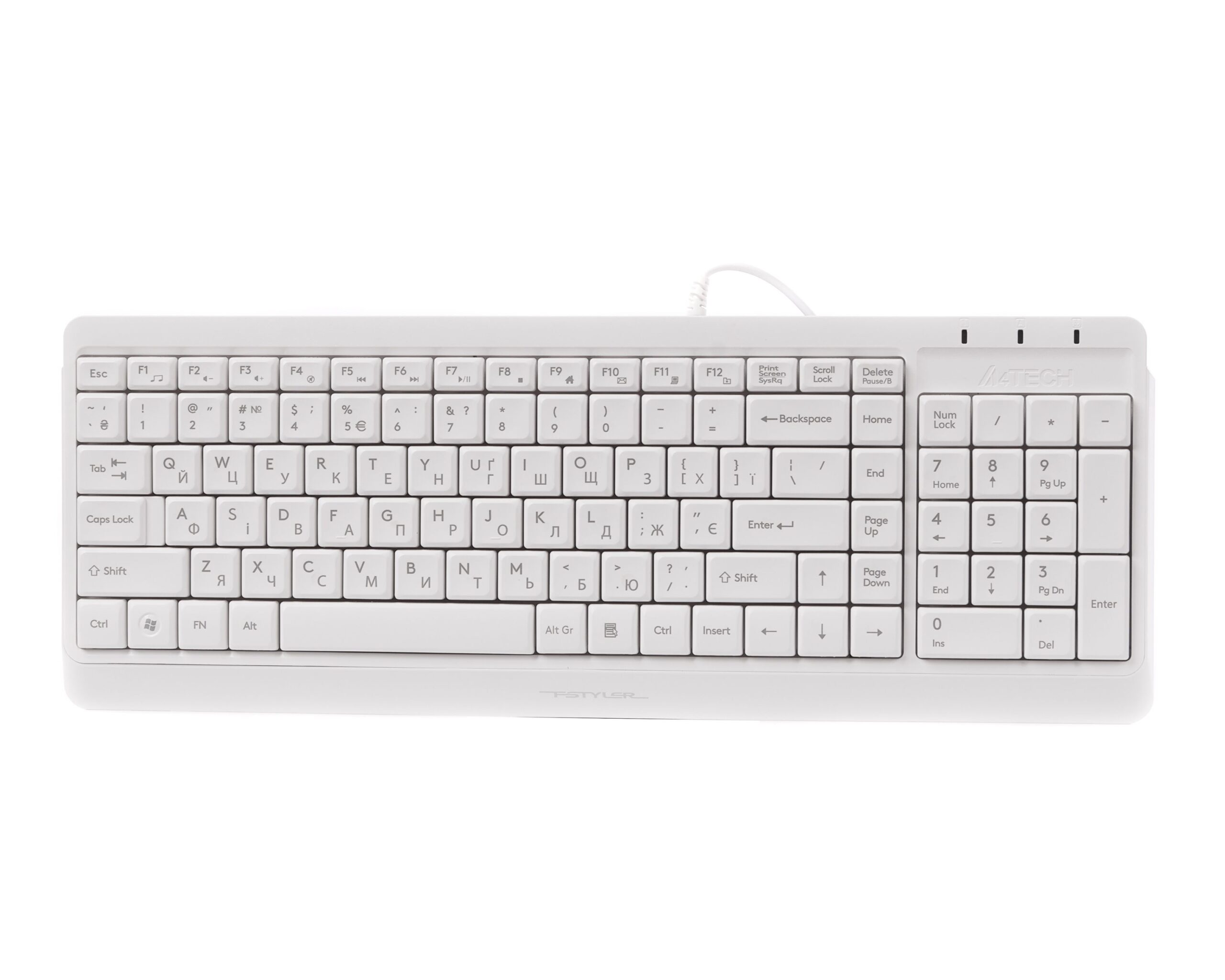 Клавіатура Fstyler Wired Keyboard USB, білий A4Tech FK15