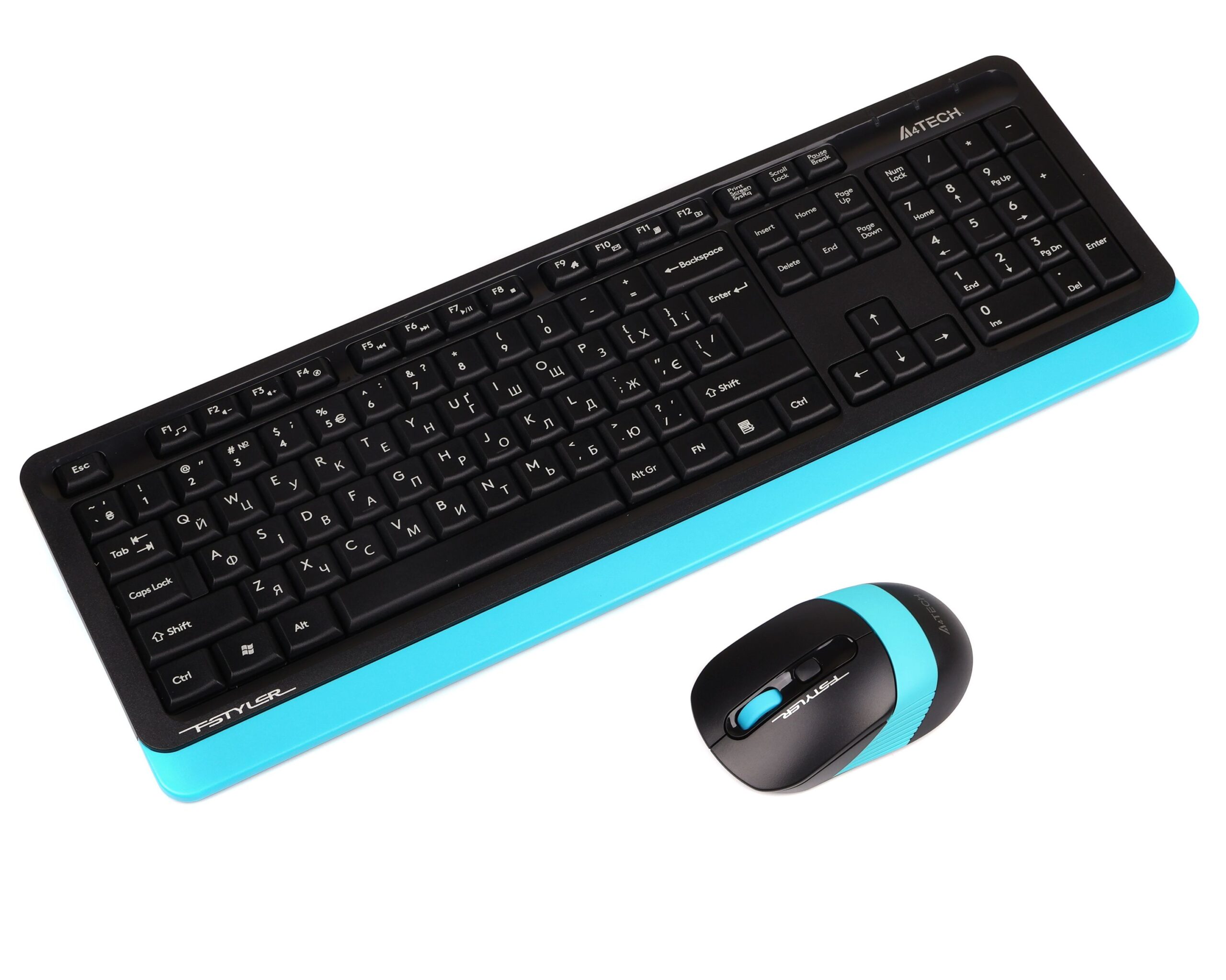 Комплект бездротовий Fstyler клавіатура+миша, чорно-блакитний, USB — фото 2