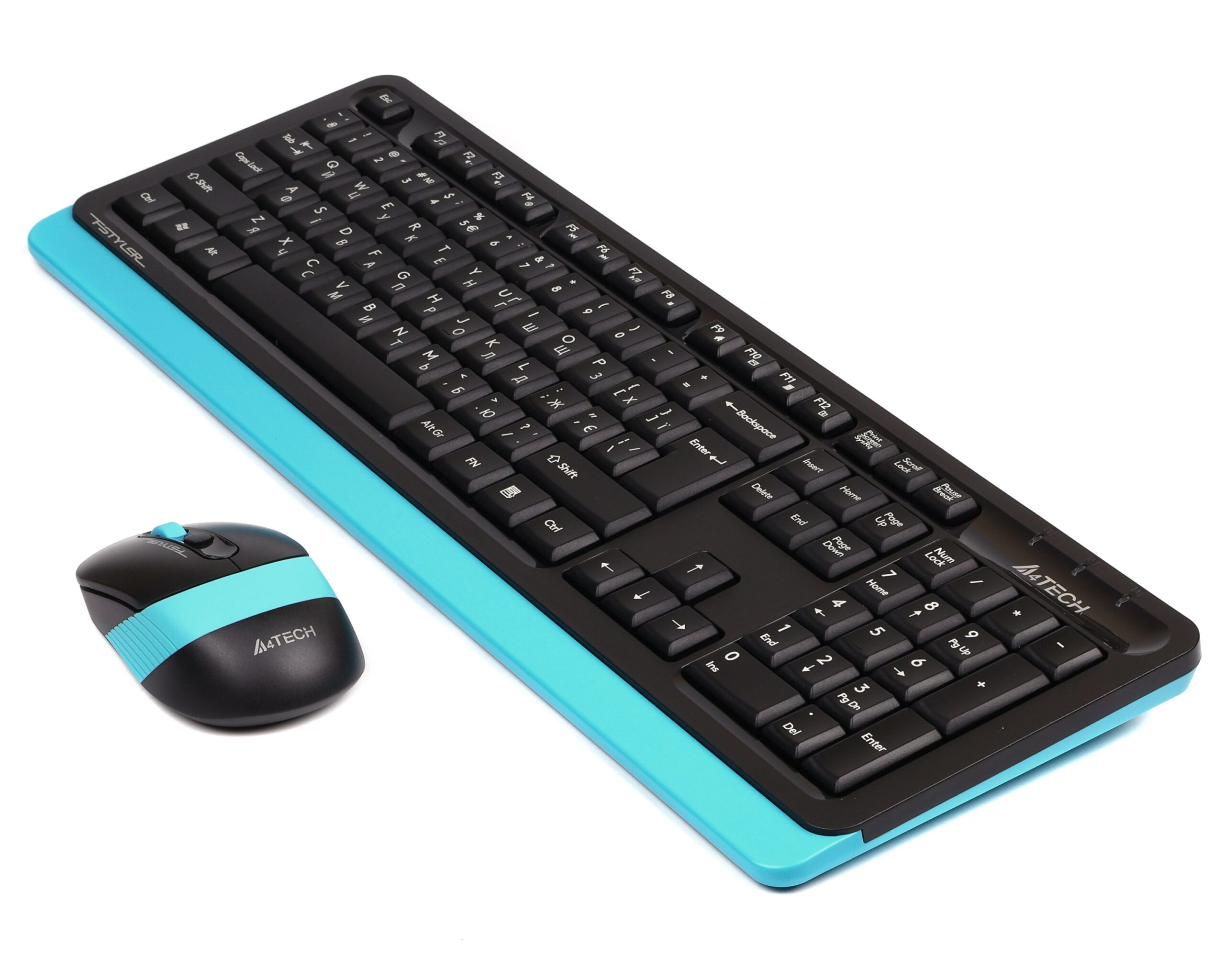 Комплект бездротовий Fstyler клавіатура+миша, чорно-блакитний, USB — фото 3