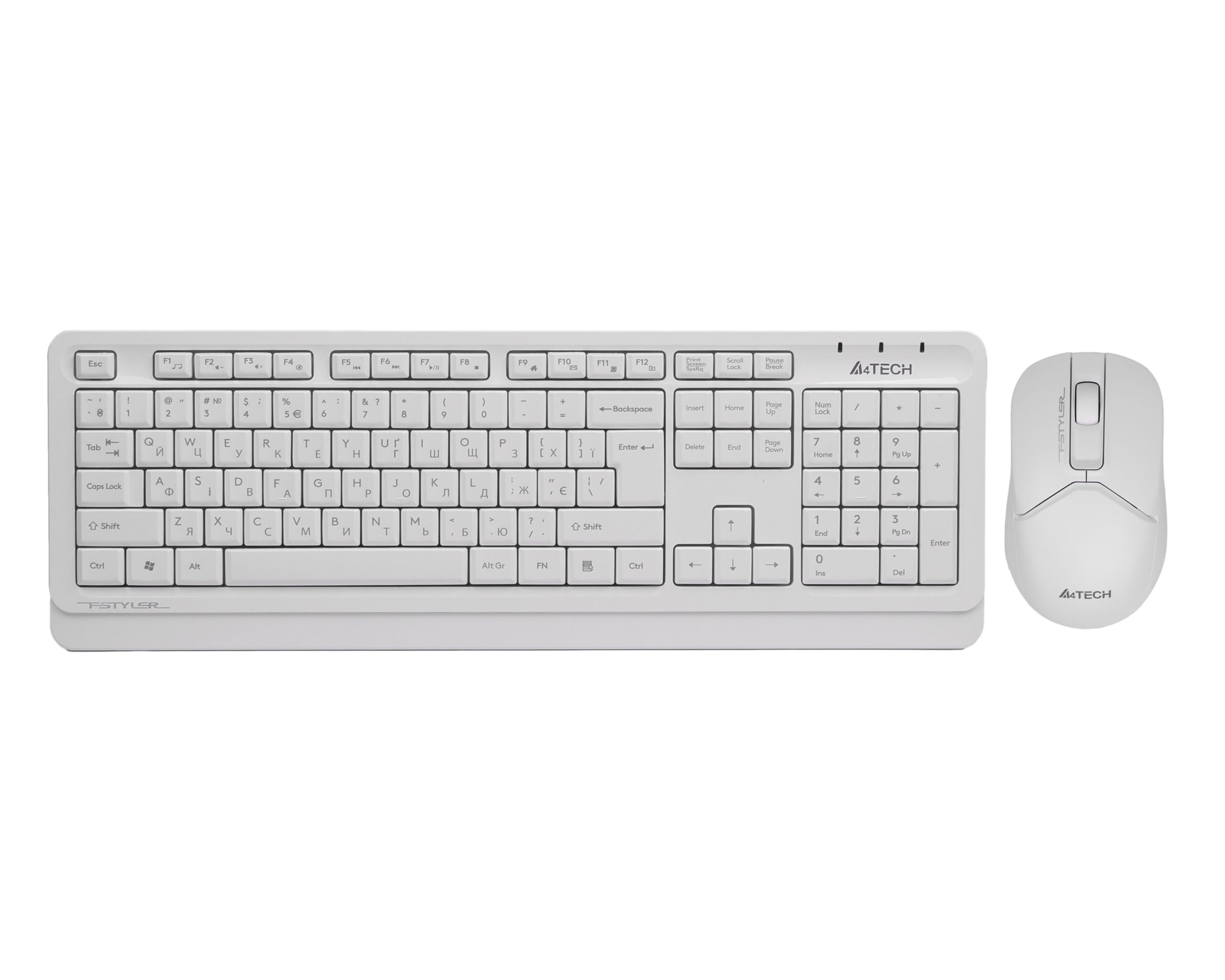 Комплект бездротової Fstyler клавіатура+миша, білий, USB A4Tech FG1012
