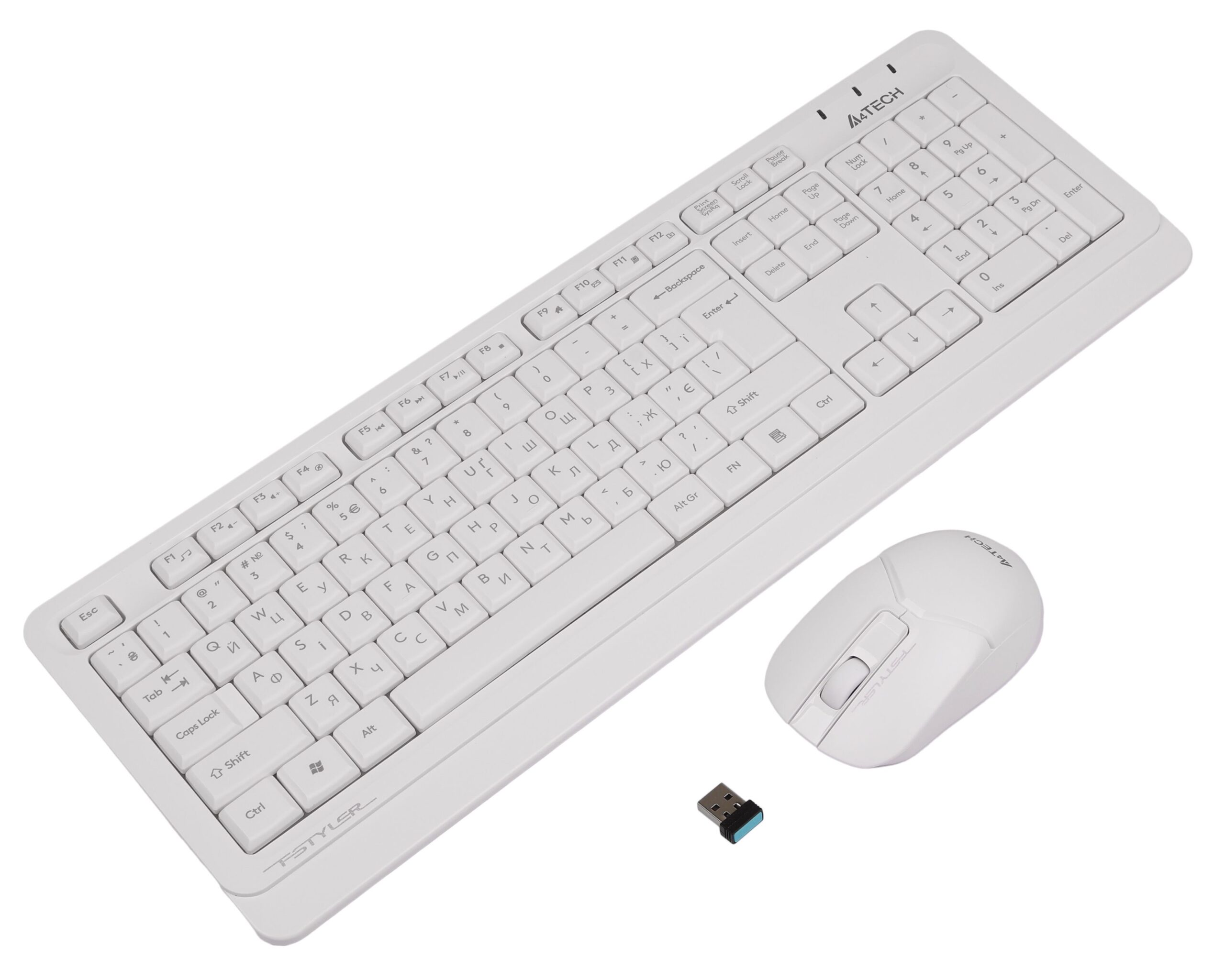 Комплект бездротової Fstyler клавіатура+миша, білий, USB A4Tech FG1012 — фото 2