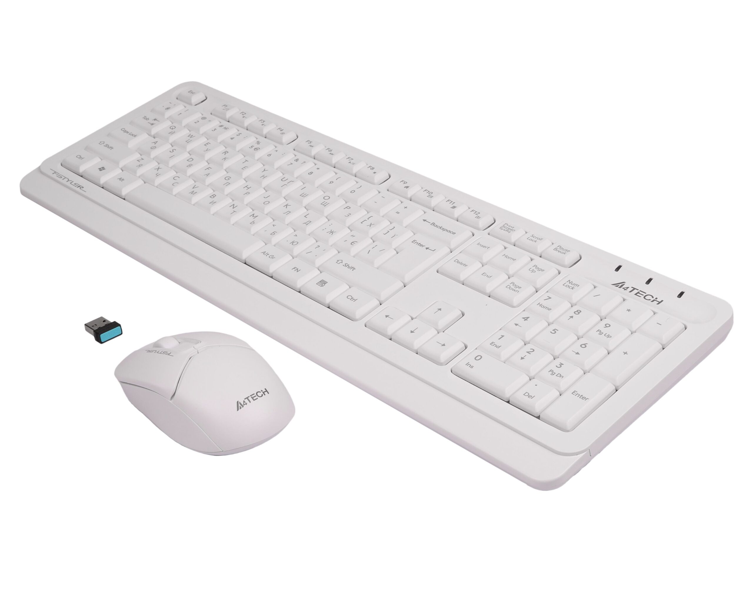 Комплект бездротової Fstyler клавіатура+миша, білий, USB A4Tech FG1012 — фото 3