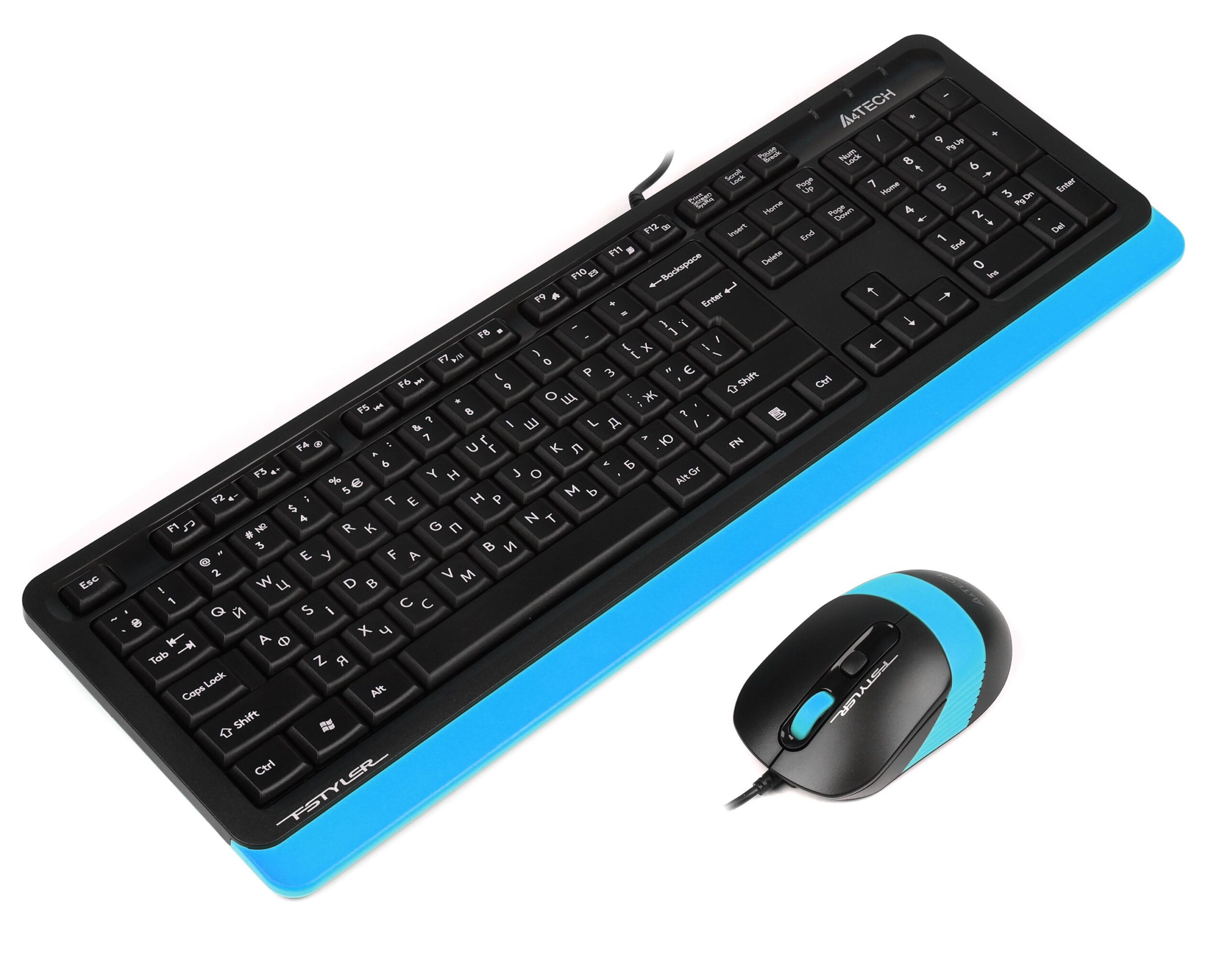 Комплект дротовий Fstyler клавіатура+миша, чорно-синій, USB A4Tech — фото 2