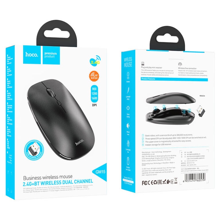 Маніпулятор миша HOCO GM15 Art dual-mode business wireless mouse Black — фото 3