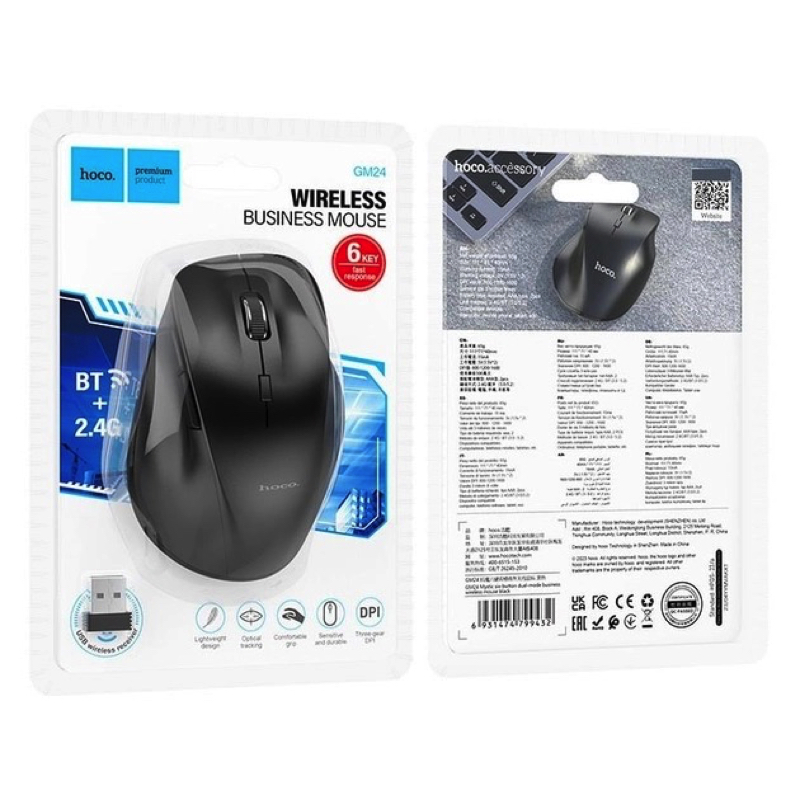 Маніпулятор миша HOCO GM24 Mystic six-button dual-mode business wireless mouse Black — фото 3
