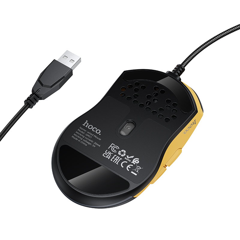 Маніпулятор миша HOCO GM51 Sky luminous gaming wired mouse black&yellow — фото 5