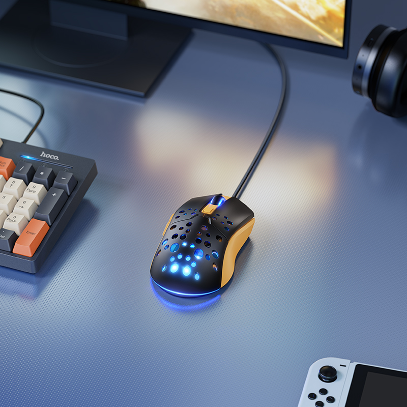 Маніпулятор миша HOCO GM51 Sky luminous gaming wired mouse black&yellow — фото 6