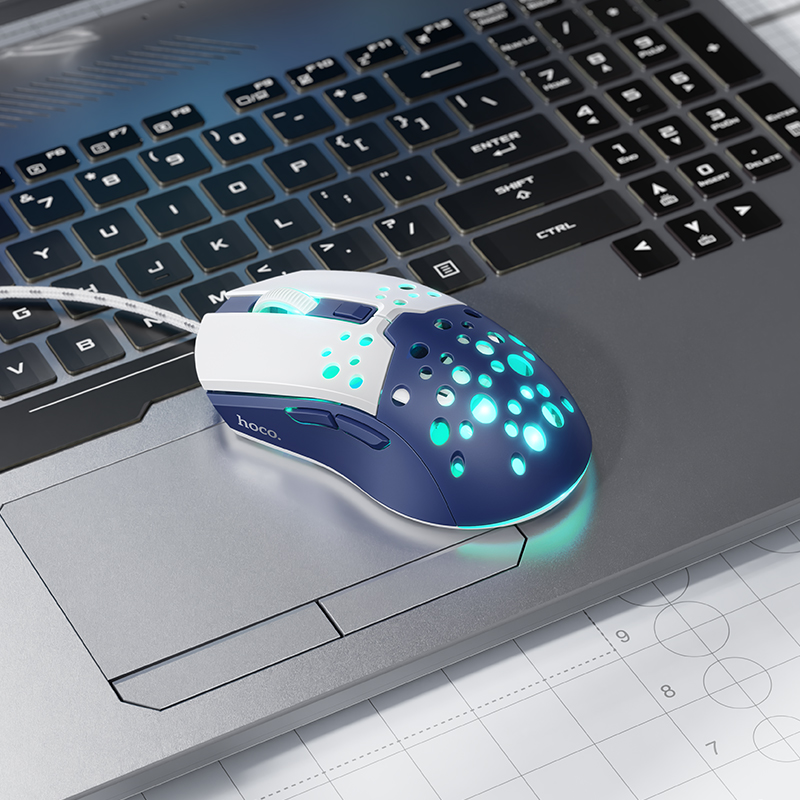 Маніпулятор миша HOCO GM51 Sky luminous gaming wired mouse white&blue — фото 5