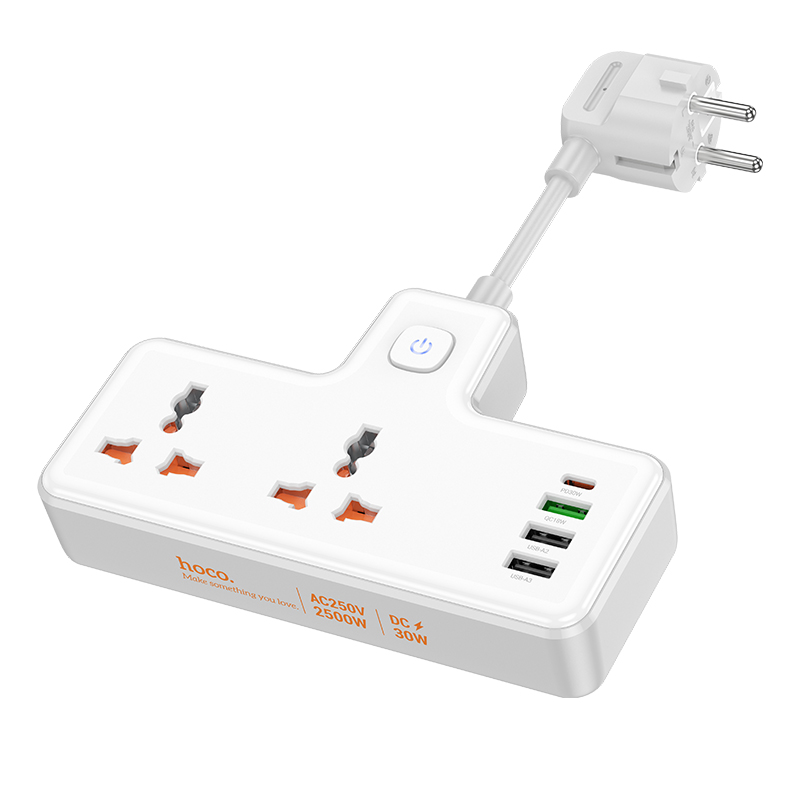 Мережевий фільтр HOCO AC12A Reise 2-position expansion socket(PD30W/1C3A) (8.5 cm) White — фото 3