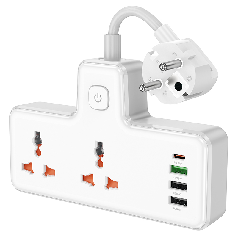 Мережевий фільтр HOCO AC12A Reise 2-position expansion socket(PD30W/1C3A) (8.5 cm) White — фото 4