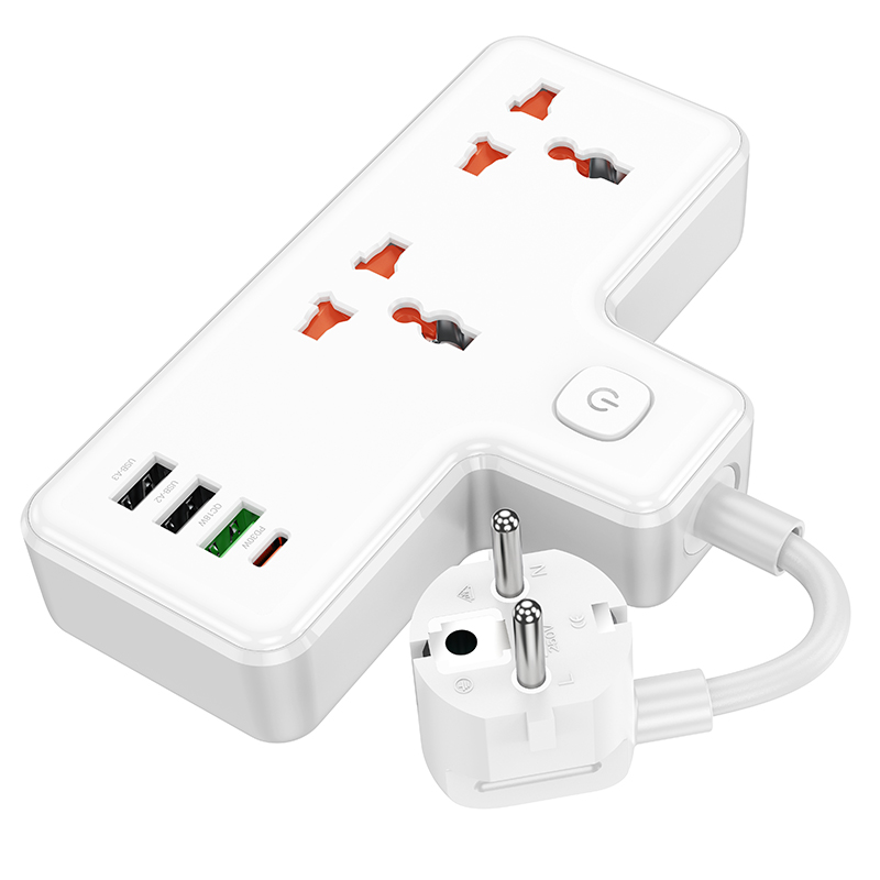 Мережевий фільтр HOCO AC12A Reise 2-position expansion socket(PD30W/1C3A) (8.5 cm) White — фото 5