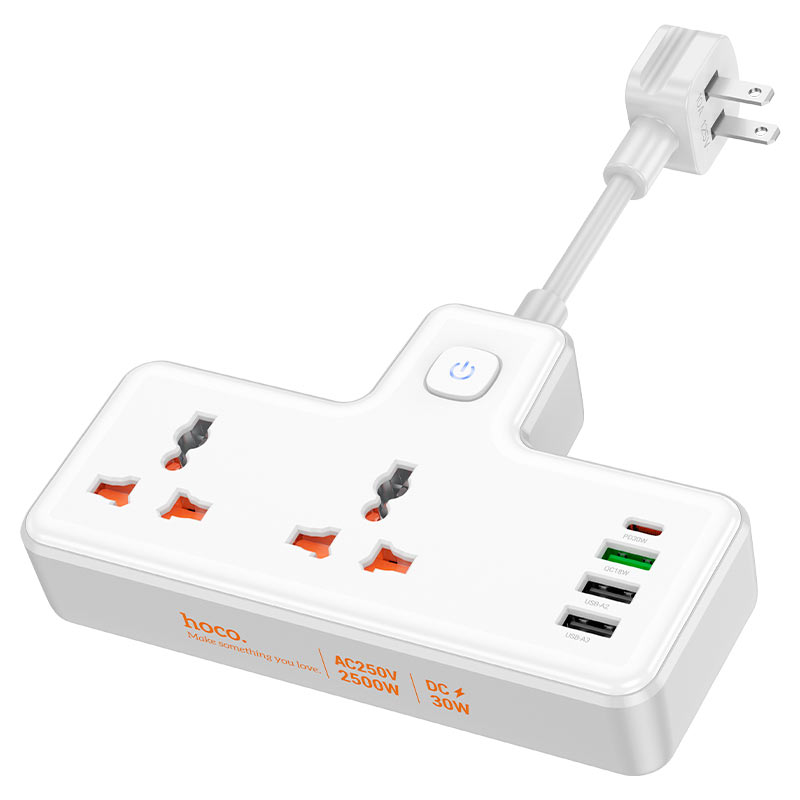 Мережевий подовжувач HOCO AC12 Reise 2-position expansion socket(PD30W/1C3A) (US) White
