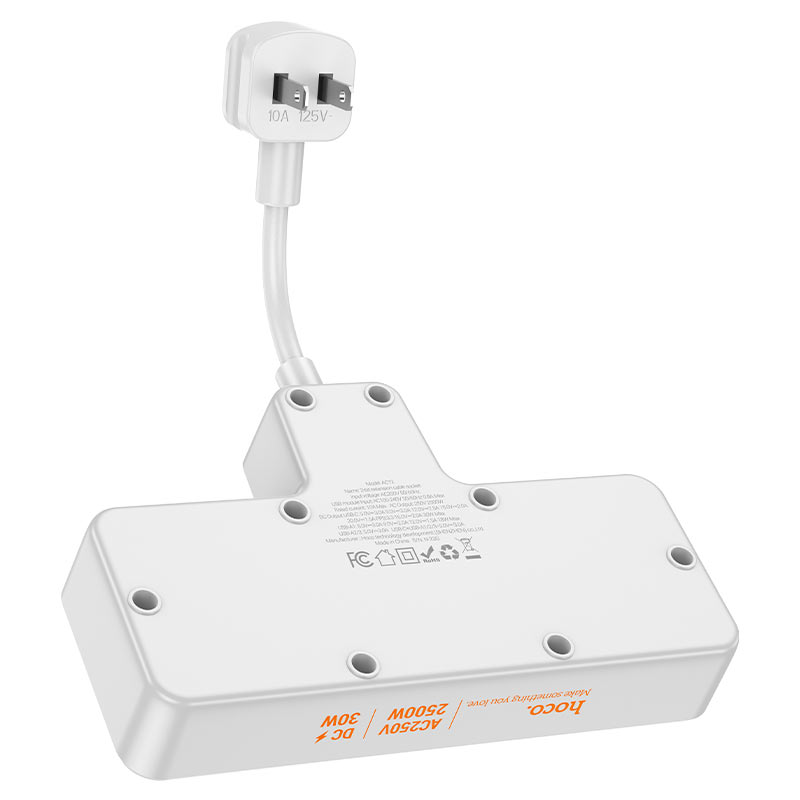 Мережевий подовжувач HOCO AC12 Reise 2-position expansion socket(PD30W/1C3A) (US) White — фото 4