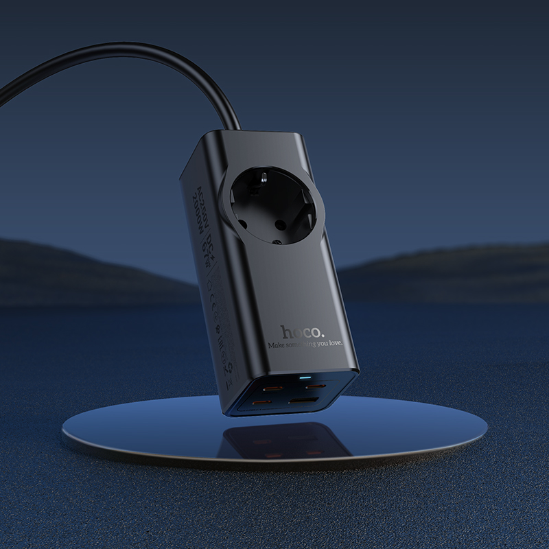Мережевий подовжувач HOCO NS9 Wisdom 1-position (PD67W/3C1A) desktop socket (EU/GER) (2 m) Black — фото 10