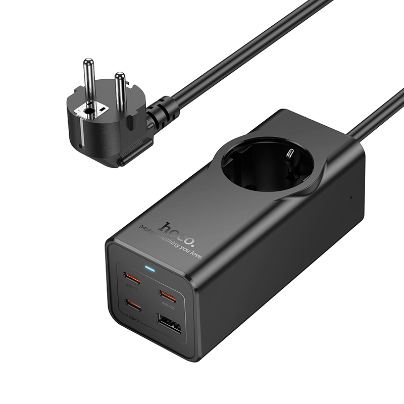 Мережевий подовжувач HOCO NS9 Wisdom 1-position (PD67W/3C1A) desktop socket (EU/GER) (2 m) Black — фото 5