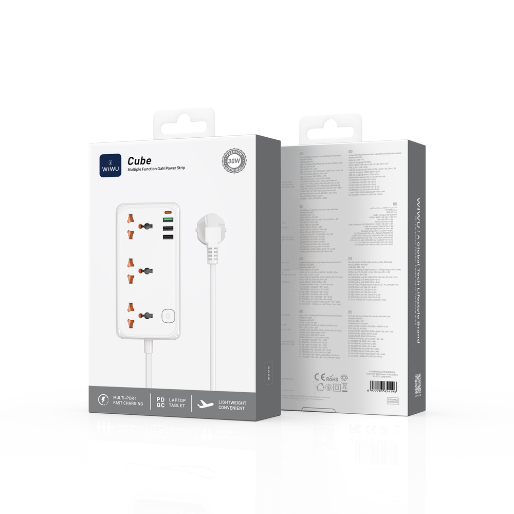 Мережевий подовжувач WIWU 30W Cube з трьома розетками та USB — фото 3