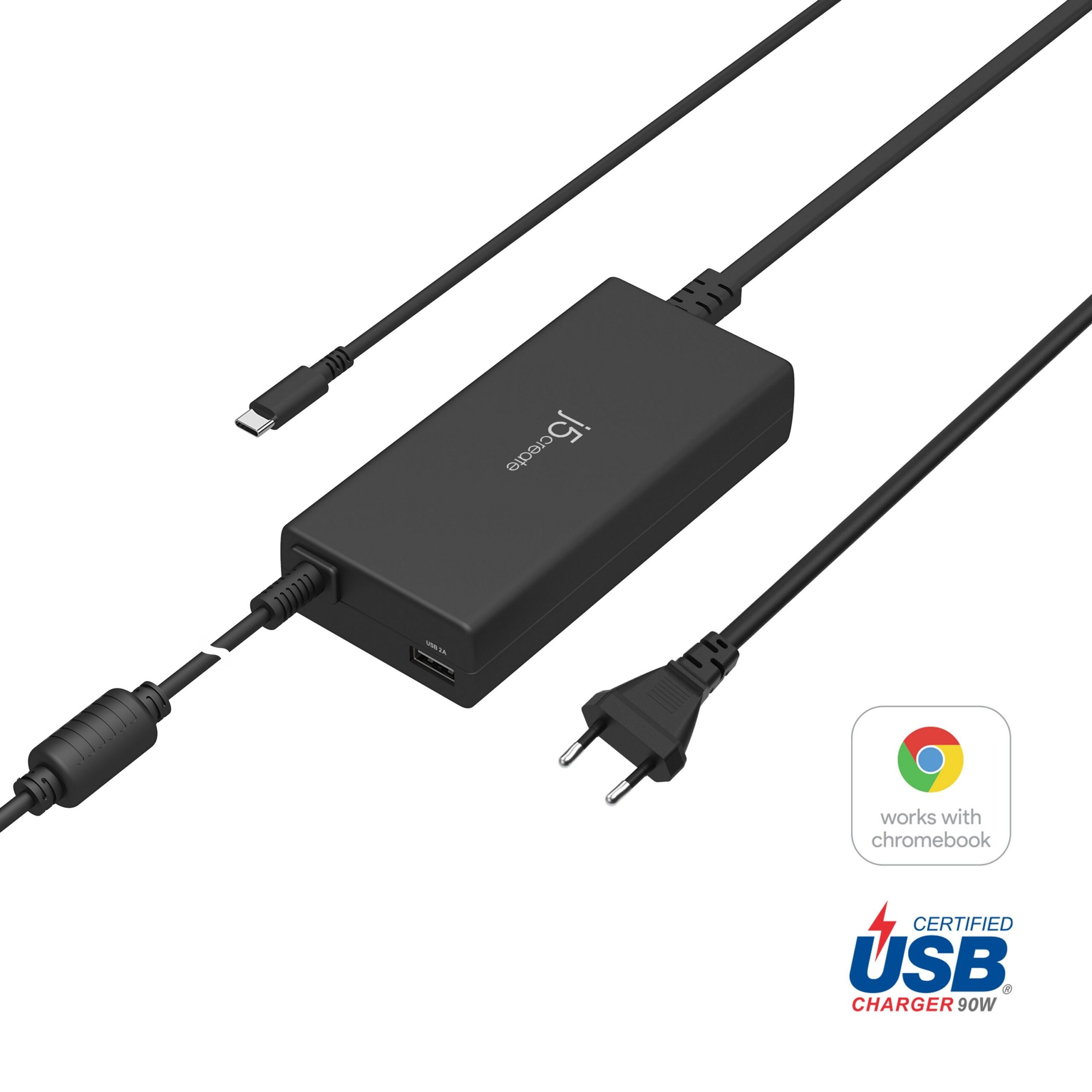 Мережевий зарядний пристрій, 1 USB-A / 1 USB-C, 100 Вт,/PD J5create