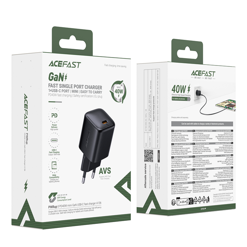 Мережевий зарядний пристрій ACEFAST A136 PD40W mini GaN USB-C — фото 3