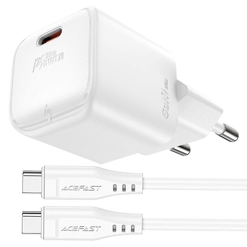 Мережевий зарядний пристрій ACEFAST A77 mini PD30W з кабелем Type-C