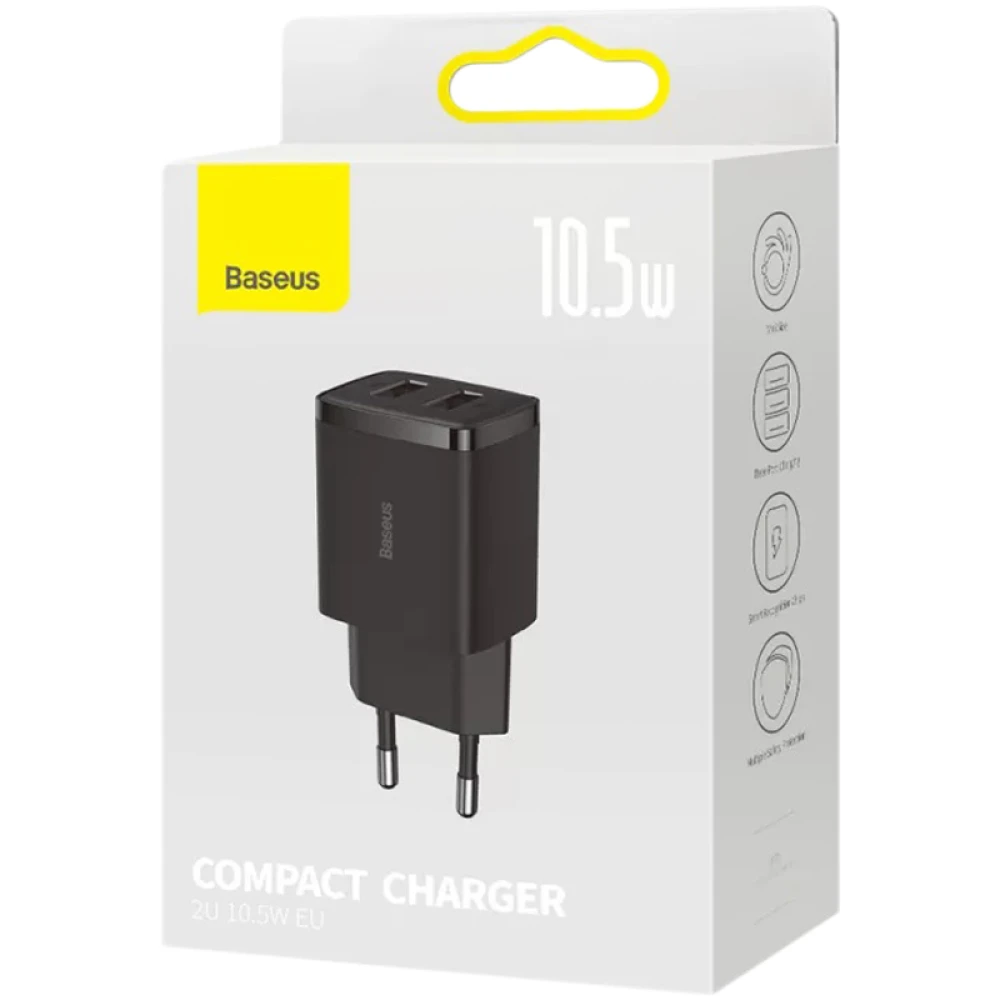 Мережевий зарядний пристрій Baseus Compact Charger 2U 10.5W EU Black — фото 3