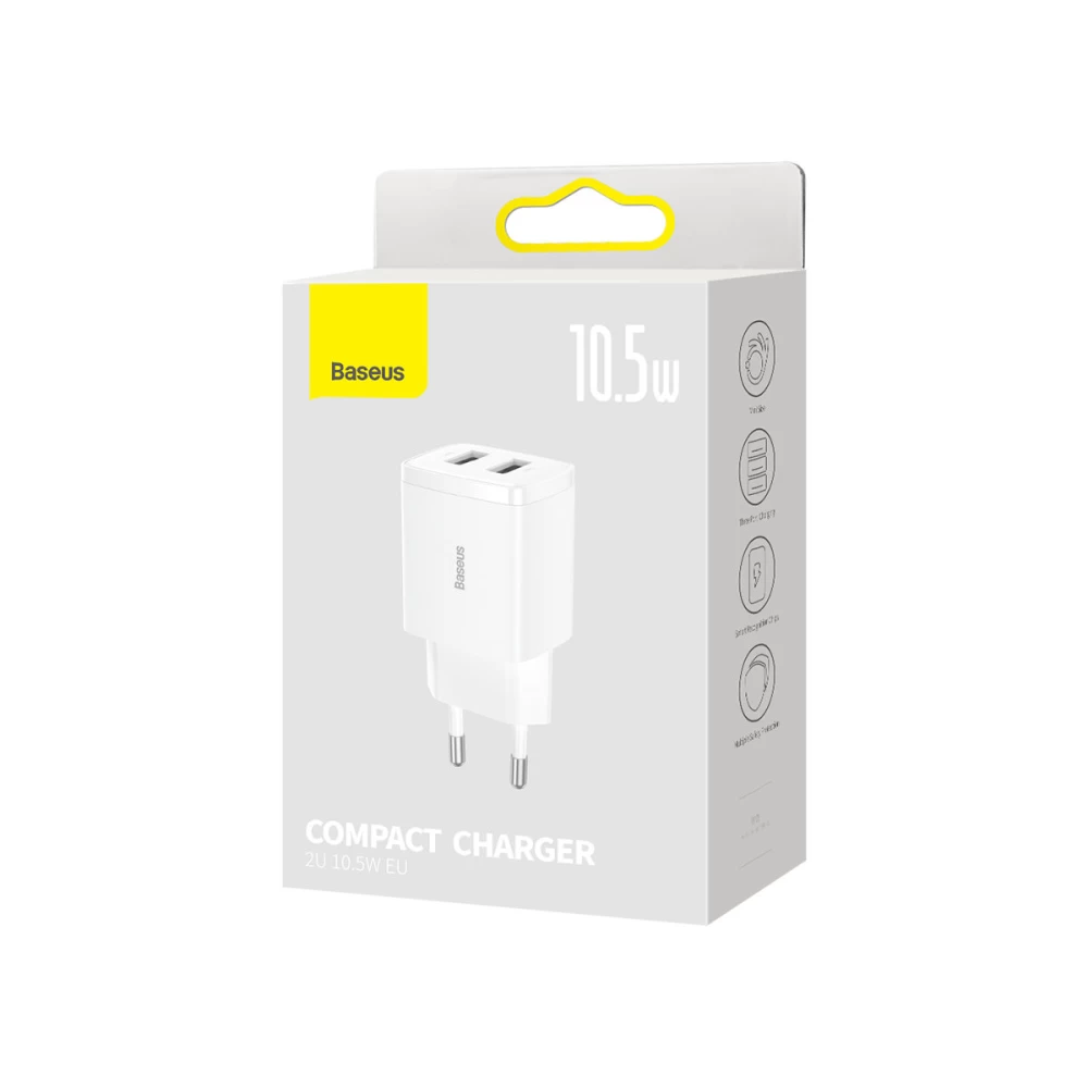 Мережевий зарядний пристрій Baseus Compact Charger 2U 10.5W EU White — фото 3
