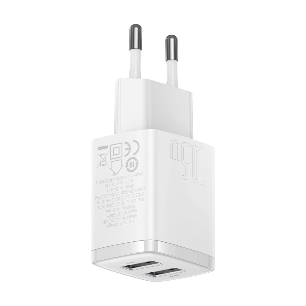 Мережевий зарядний пристрій Baseus Compact Charger 2U 10.5W EU White — фото 6